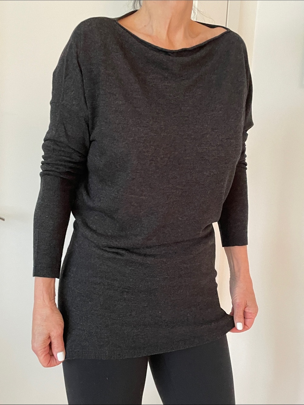 Vince Charcoal Off Shoulder Boatneck Sweater